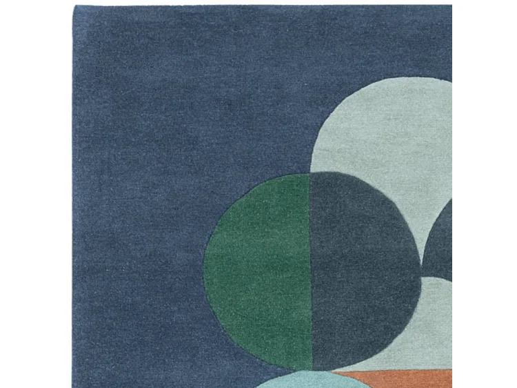 Tapis géométrique tufté main 100% en laine - 200x300cm -  bleu, vert, crème, orange, doré - Matrix Statement