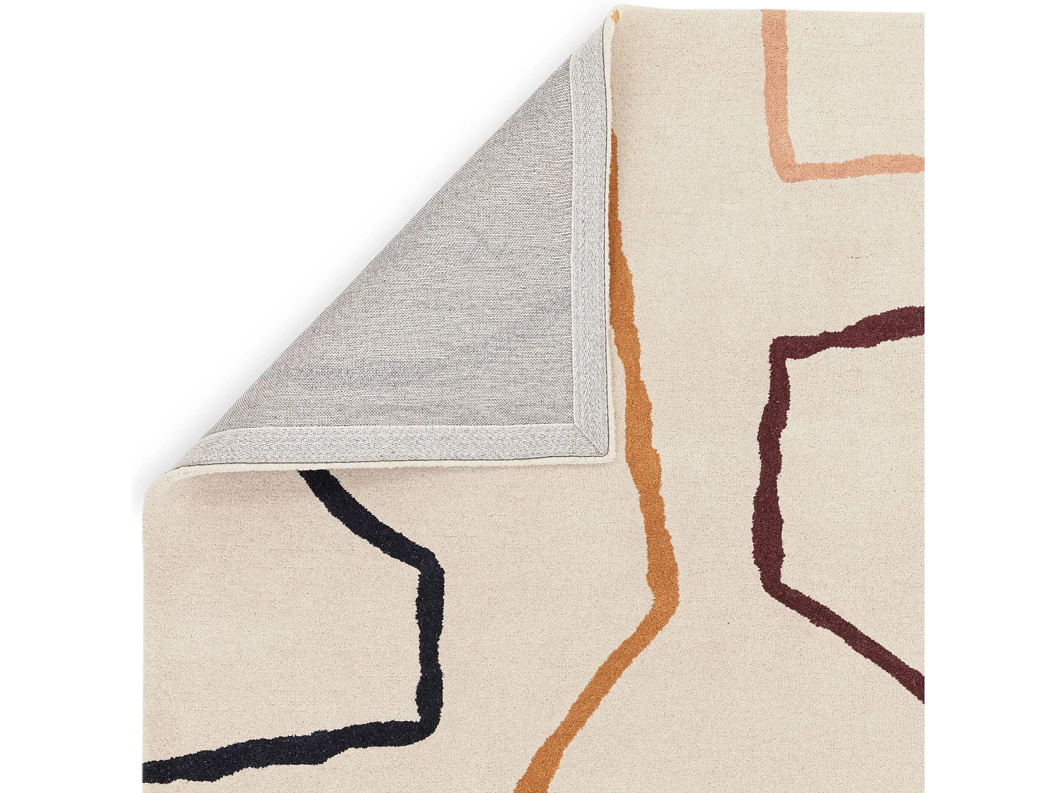 Handgeweven mid-century stijl tapijt van 100% wol - 120x170cm - crème, groen, oker, bordeaux, zwart - Reef Linear