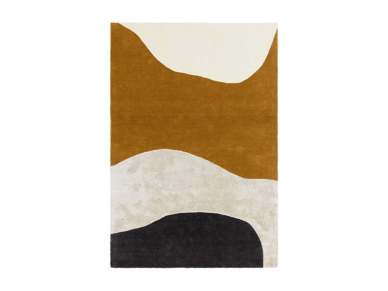 Geometrisch tapijt van wol, viscose en nylon - 200x290cm - zwart, crème, oker - Matrix Signature