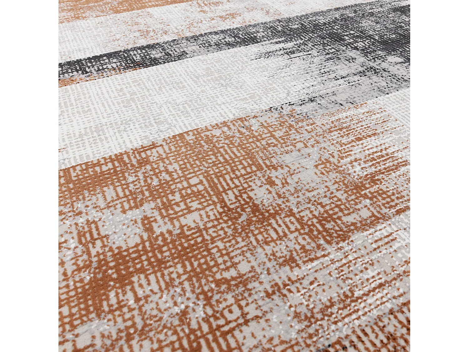 Abstract tapijt - 200x290cm - oranje, crème, zwart - Kuza Lines