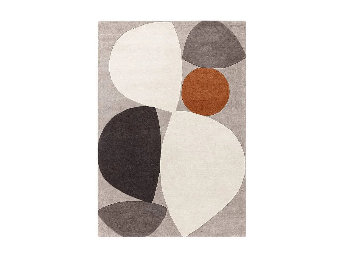 Handgeweven mid-century stijl tapijt van 100% wol - 120x170cm - grijs, crème, oranje - Reef Mid Century