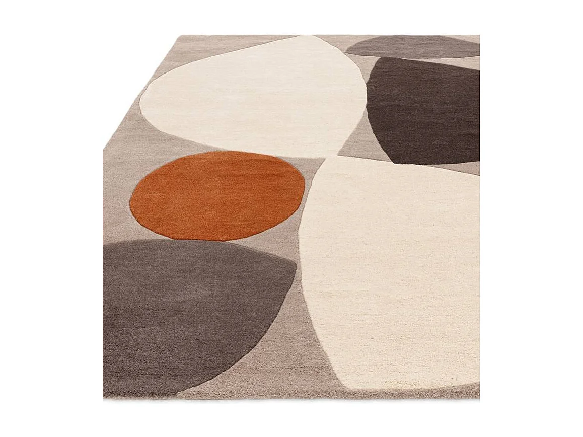 Handgeweven mid-century stijl tapijt van 100% wol - 120x170cm - grijs, crème, oranje - Reef Mid Century