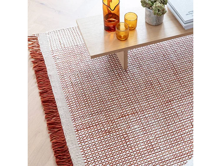 Tapis tissé à la main 100% laine - 200x290cm - orange, crème, blanc - Avalon