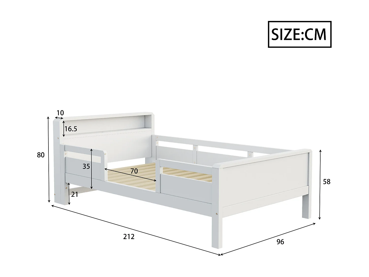 Łóżko z litego drewna 90×200 cm - z USB + Type-C - z nocną lampką LED - białe (bez materaca)