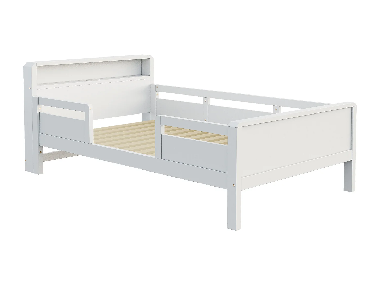 Łóżko z litego drewna 90×200 cm - z USB + Type-C - z nocną lampką LED - białe (bez materaca)