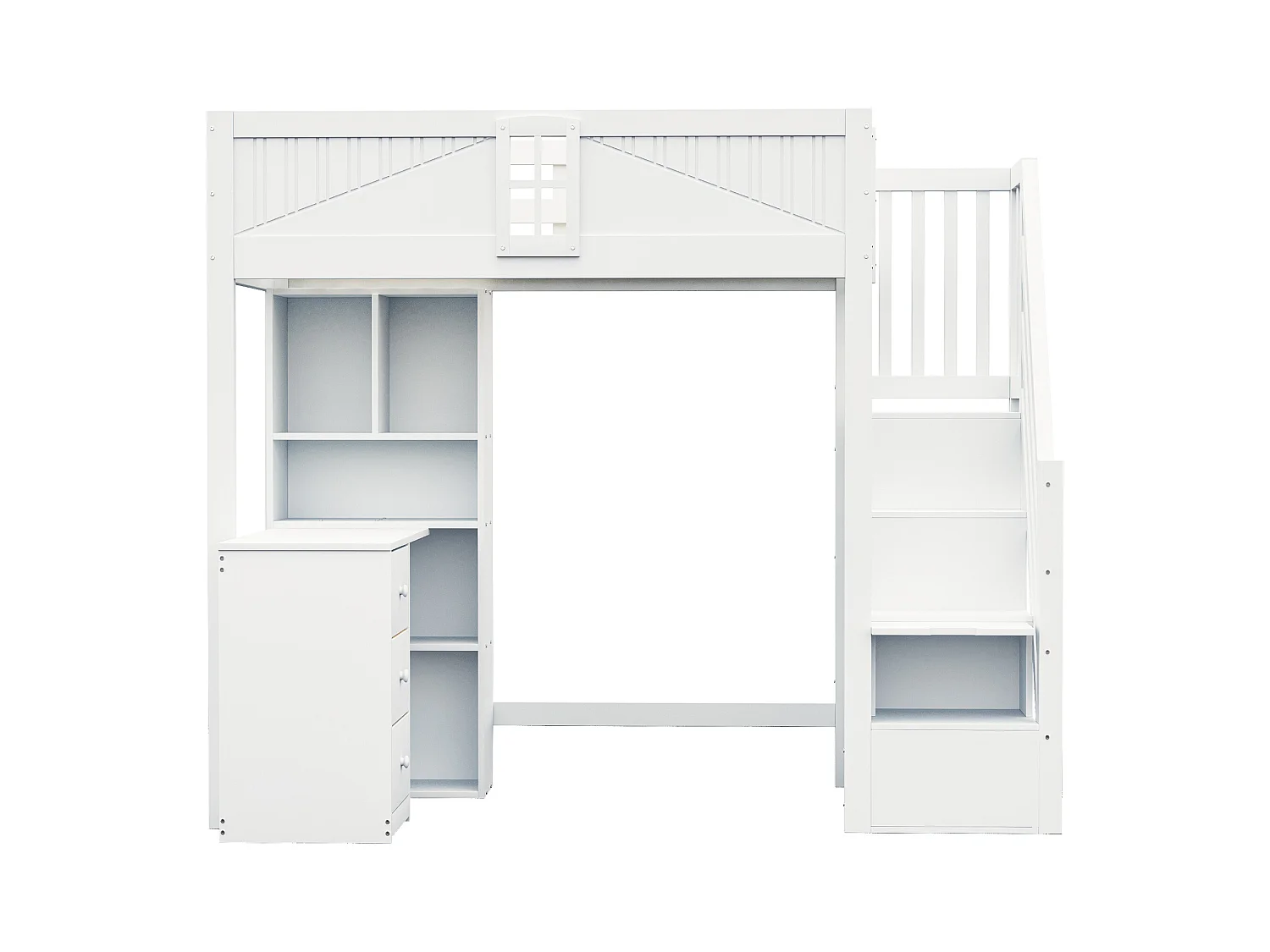 Lit mezzanine 90x200 cm - avec meuble de rangement - avec bureau + 3 tiroirs - avec poignée de sécurité - blanc (sans matelas)