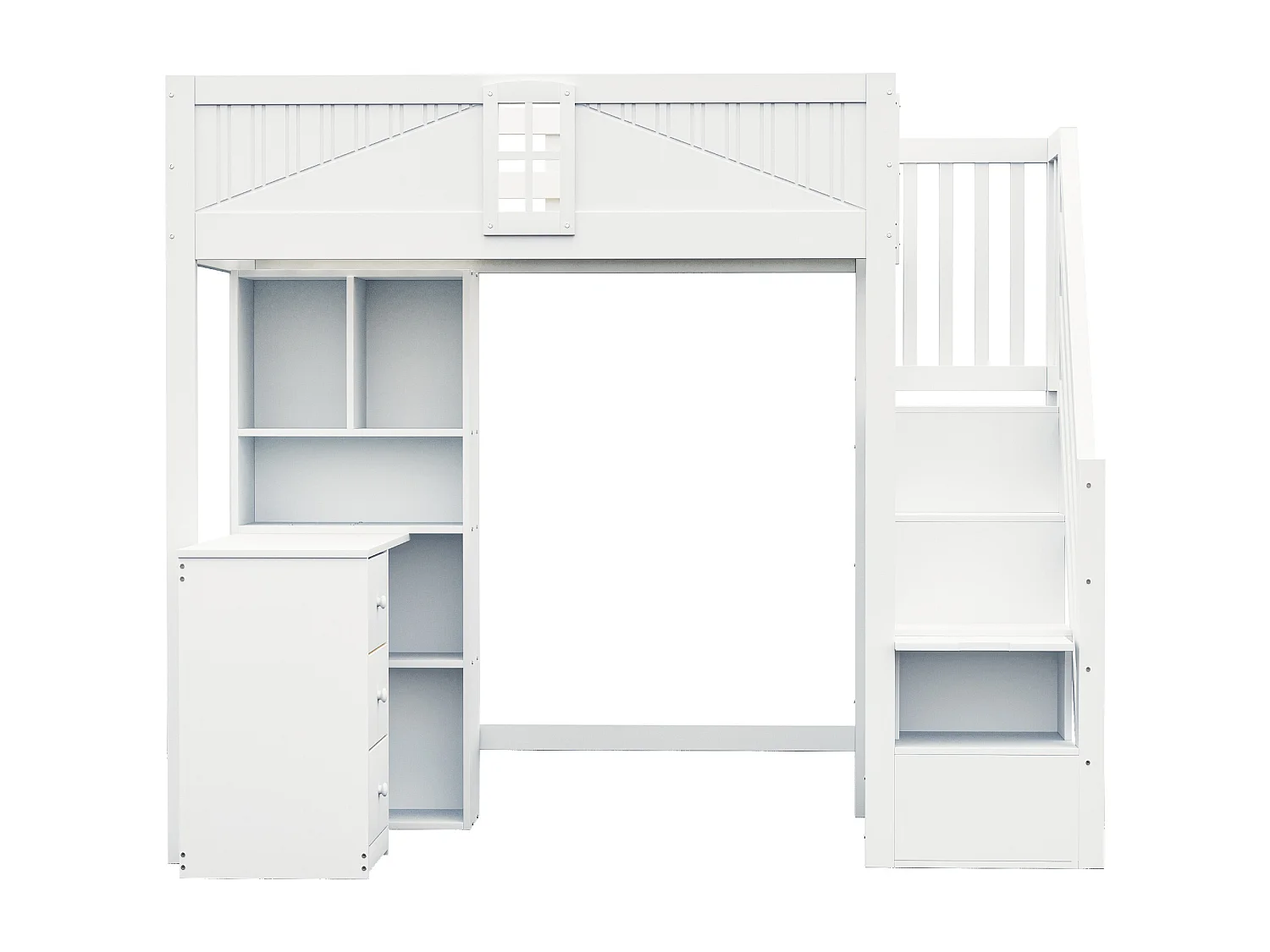Lit mezzanine 90x200 cm - avec meuble de rangement - avec bureau + 3 tiroirs - avec poignée de sécurité - blanc (sans matelas)