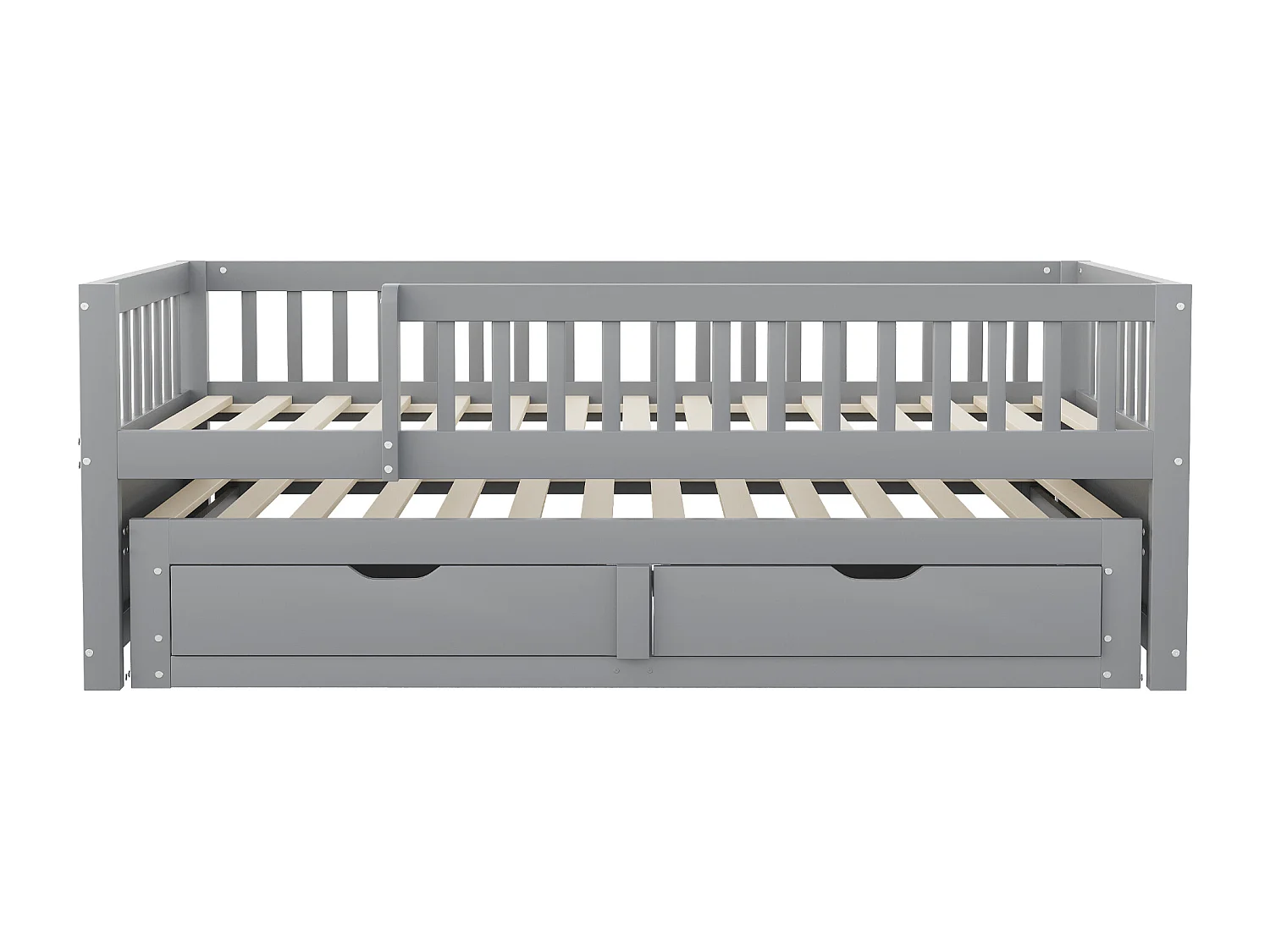 Schlafsofa aus Massivholz 90×200 cm - mit ausziehbett - 2 Schubladen - mit Sicherheitsgittern - grau (Matratze nicht inbegriffen)