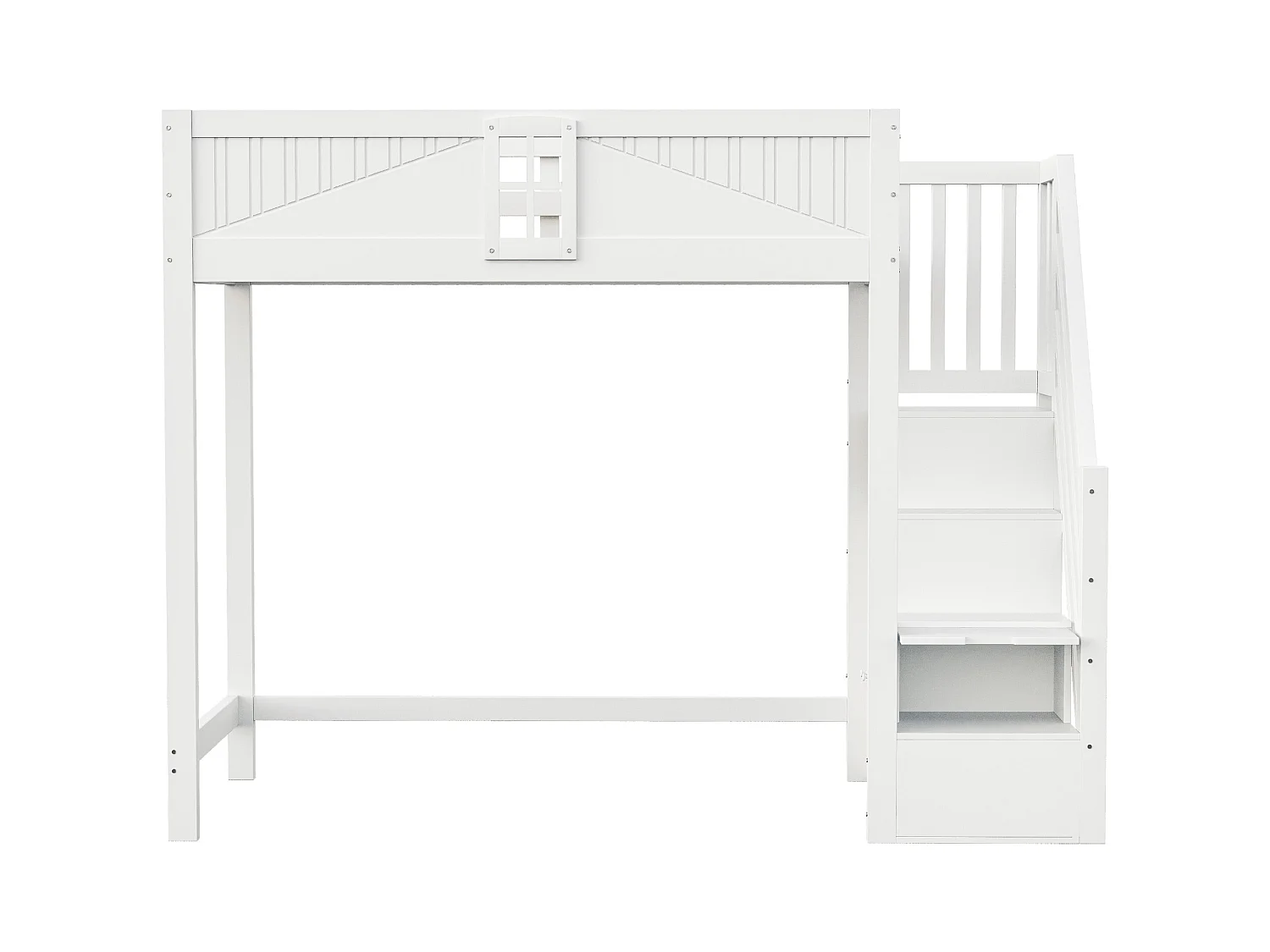Lit mezzanine 90x200 cm - avec rangements - avec échelle - avec garde-corps - blanc (sans matelas)