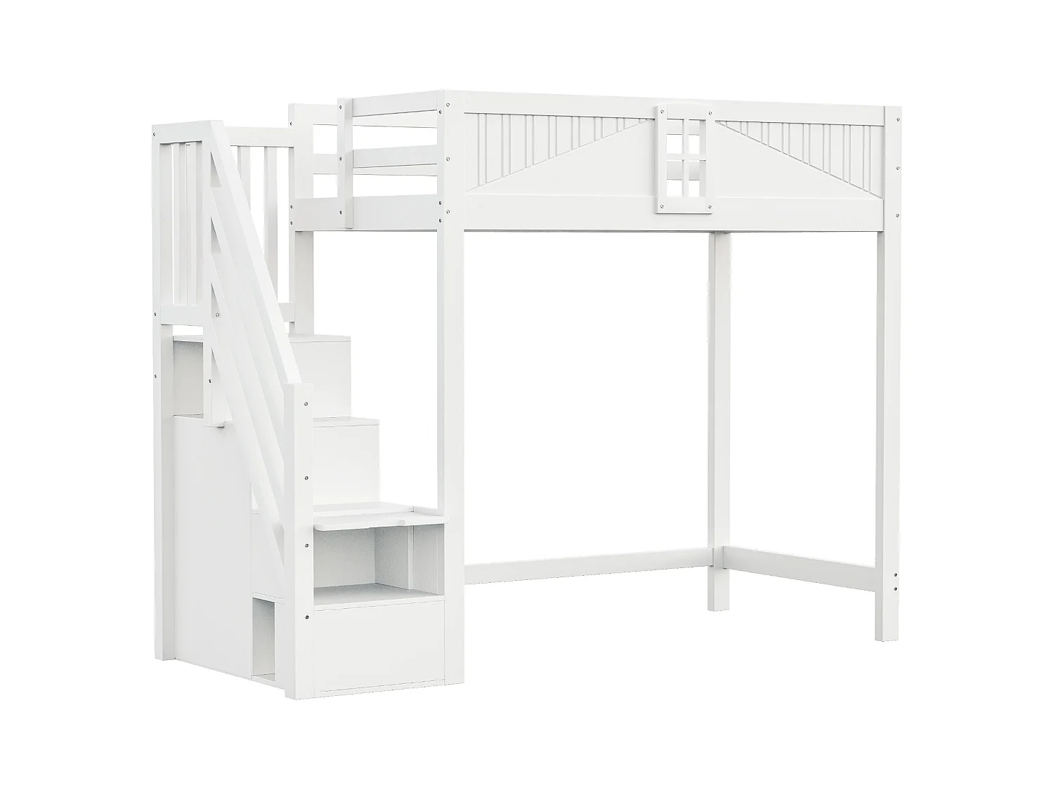 Lit mezzanine 90x200 cm - avec rangements - avec échelle - avec garde-corps - blanc (sans matelas)