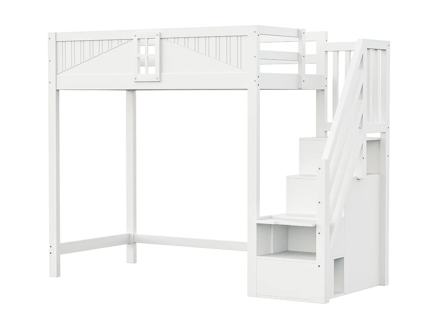 Letto soppalcato 90×200 cm - con ripostiglio - con scala - con parapetto - bianco (senza materasso)