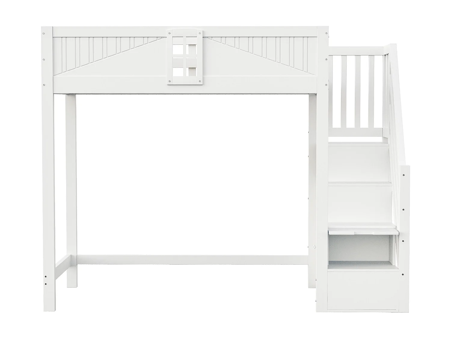 Lit mezzanine 90x200 cm - avec rangements - avec échelle - avec garde-corps - avec bureau - blanc (sans matelas)