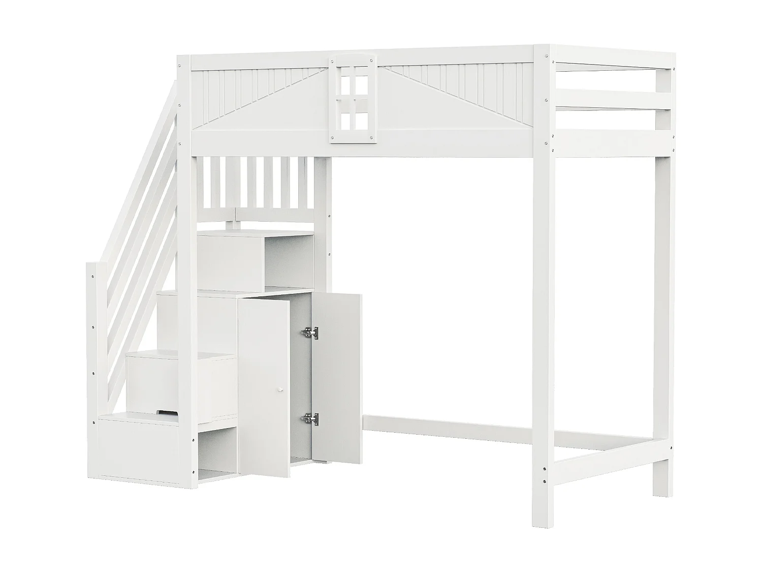 90x200 cm loft bed - with storage - with ladder - with guardrail - white (mattress not included)