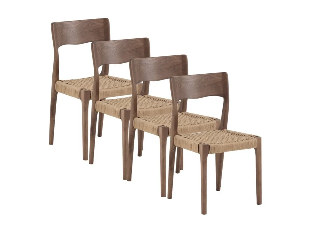 Pack de 4 sillas de madera de fresno color nogal