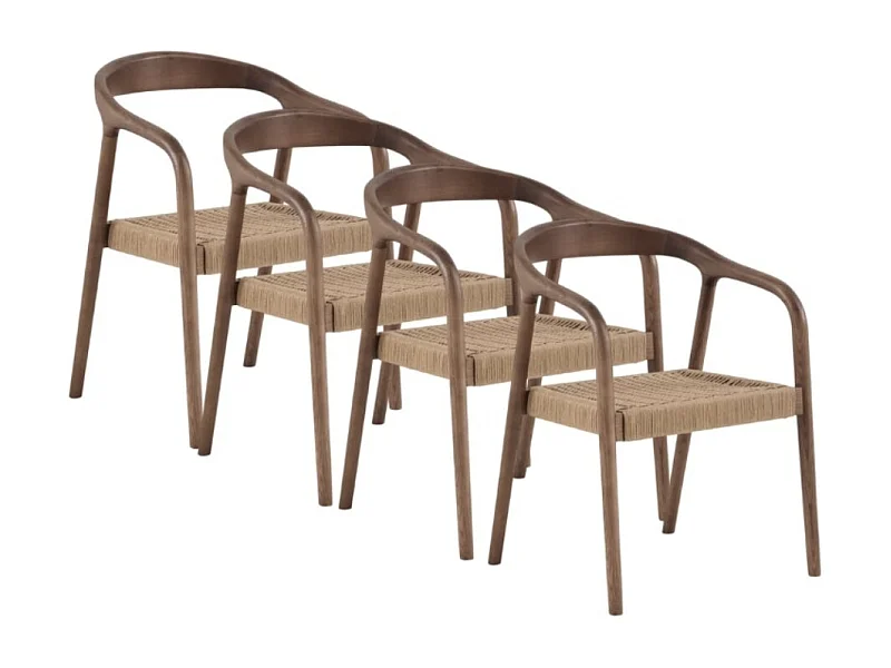 Lot de 4 chaises en bois de frêne couleur noyer