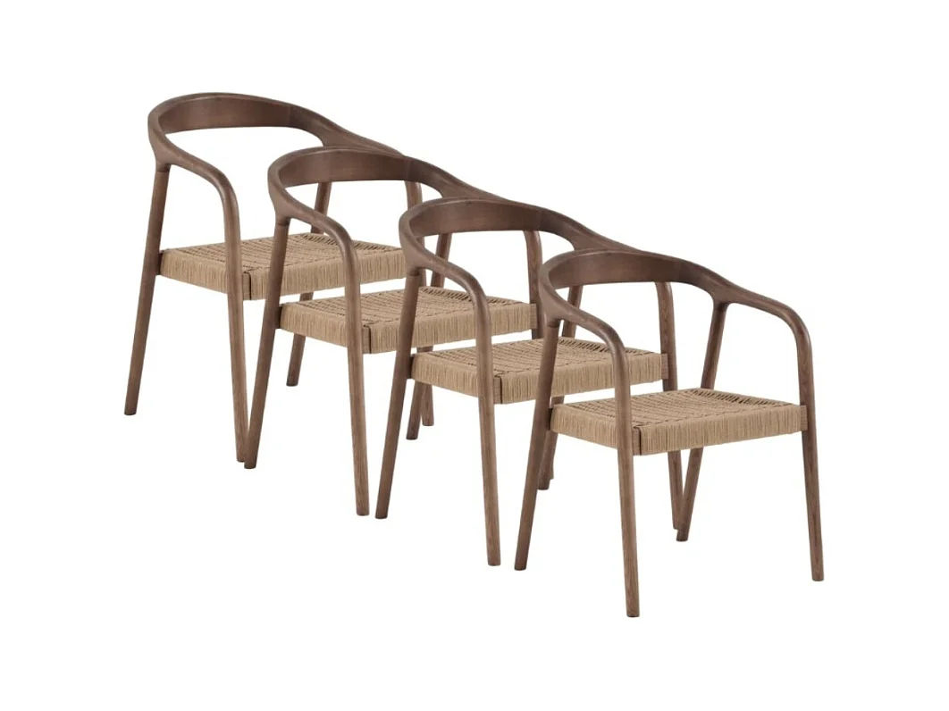 Lot de 4 chaises en bois de frêne couleur noyer