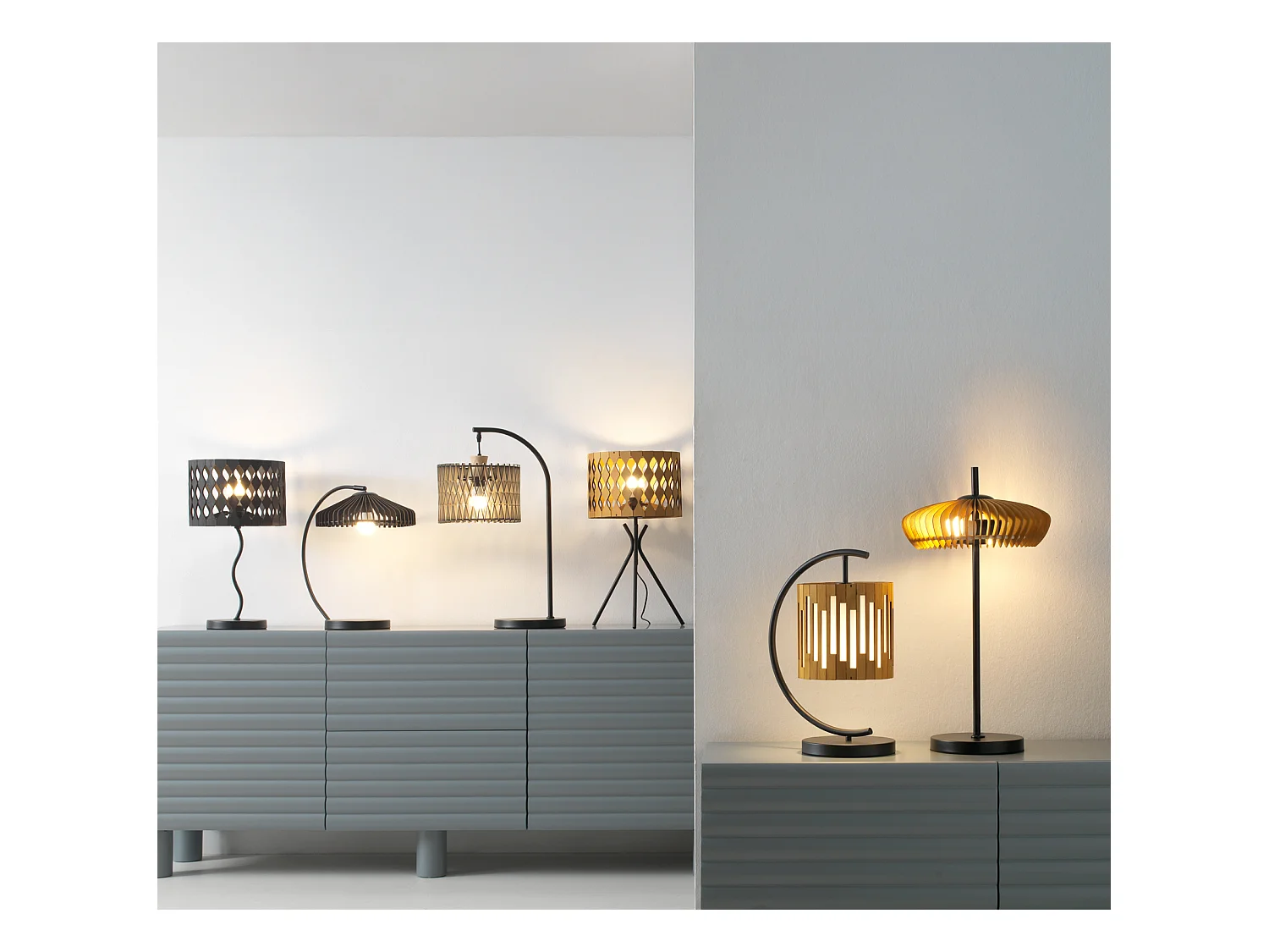 Lampe de table en contreplaqué miel et noir