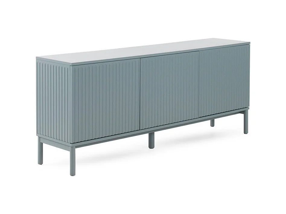 Buffet bleu avec rainures sur les portes et les côtés