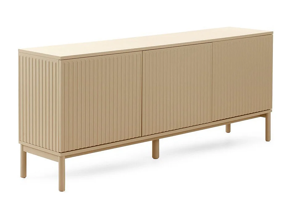 Credenza beige con scanalature sulle ante e sui lati