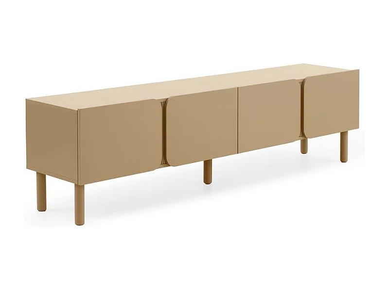 Mueble tv beige con cantos redondos en las esquinas de puertas