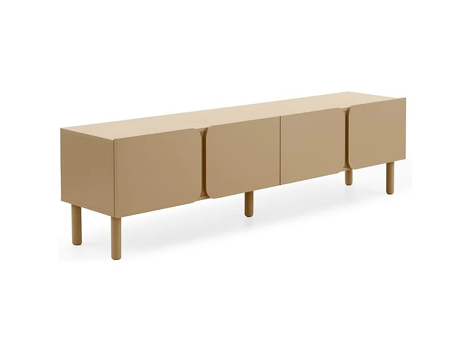 Mueble tv beige con cantos redondos en las esquinas de puertas