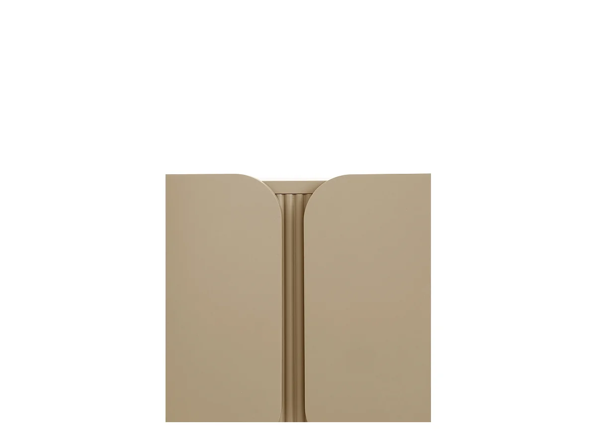 Mueble tv beige con cantos redondos en las esquinas de puertas