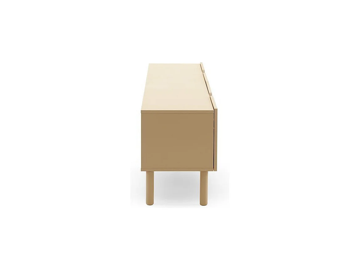 Mueble tv beige con cantos redondos en las esquinas de puertas