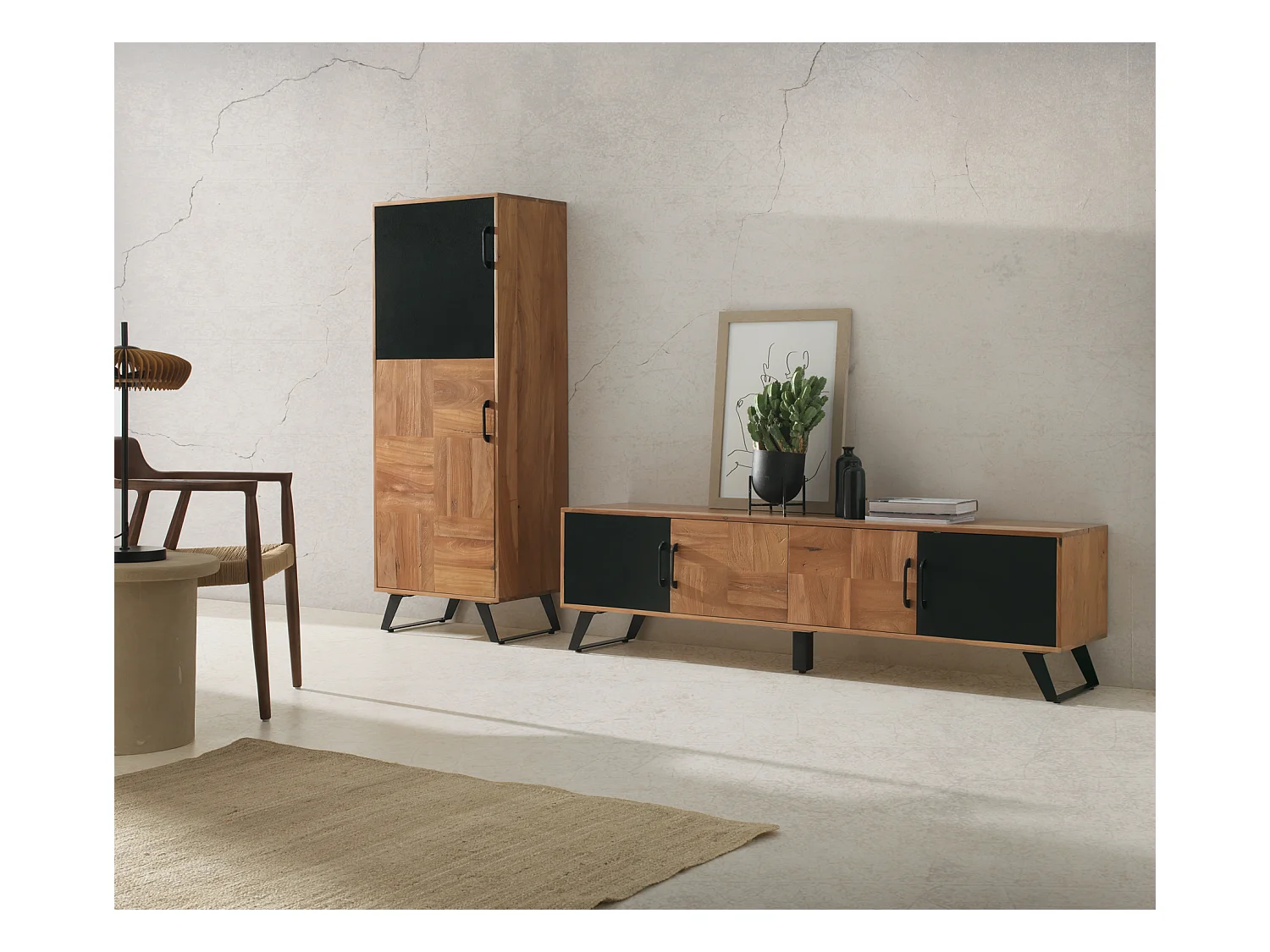 Meuble TV en bois massif d'acacia recyclé