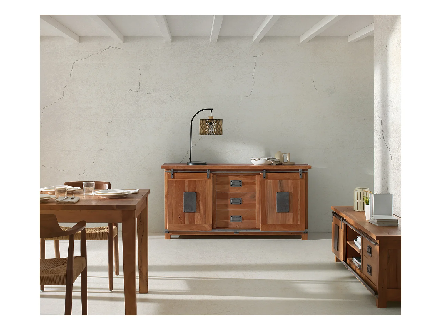 Meuble TV en bois massif d'acacia recyclé