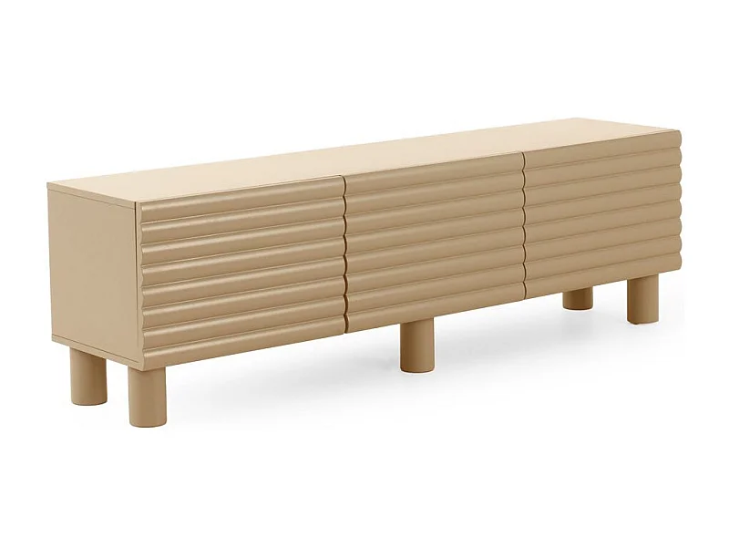 Mueble tv azul con relieve ondulado en las puertas