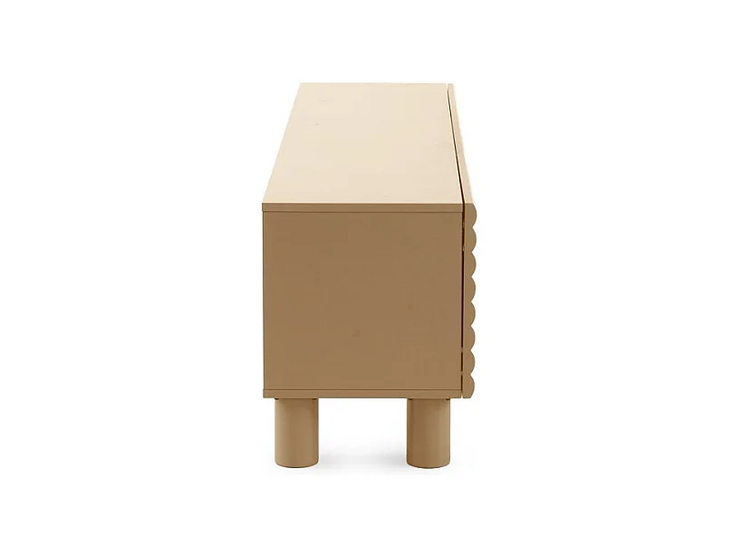 Mueble tv azul con relieve ondulado en las puertas