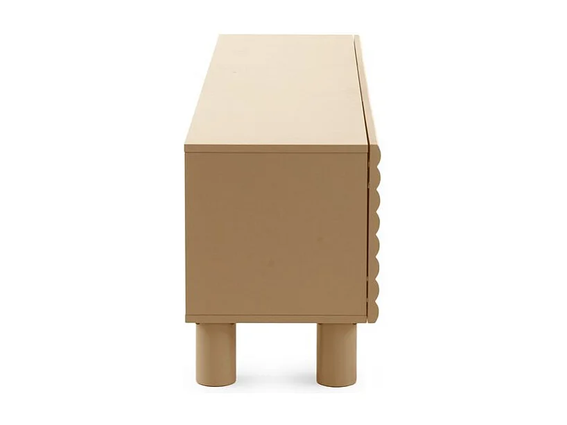 Mueble tv azul con relieve ondulado en las puertas