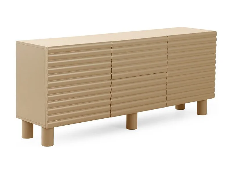 Beigefarbener Sideboard mit Wellenrelief an Türen und Schubladen