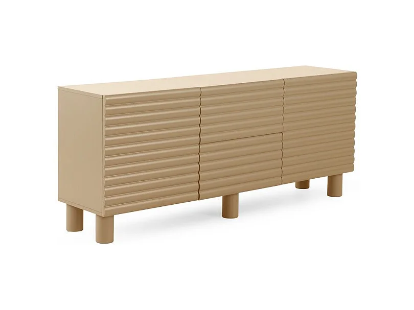 Beigefarbener Sideboard mit Wellenrelief an Türen und Schubladen