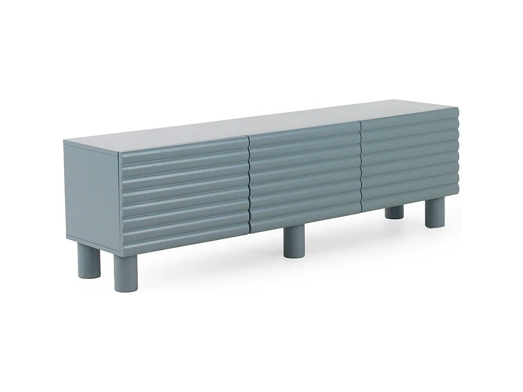 Meuble TV beige avec relief ondulé sur les portes