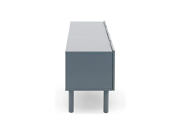 Mueble tv azul con cantos redondos en las esquinas de puertas