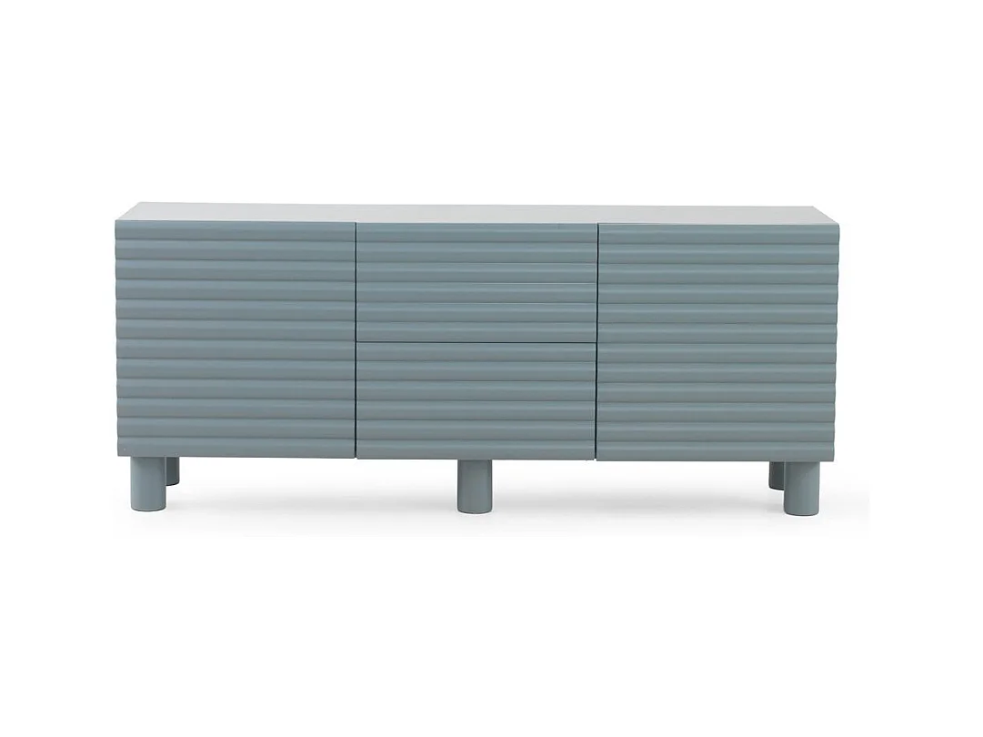 Blauer Sideboard mit Wellenrelief an Türen und Schubladen