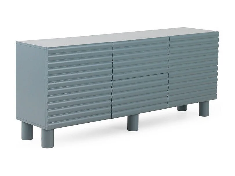 Aparador azul con relieve ondulado en puertas y cajones