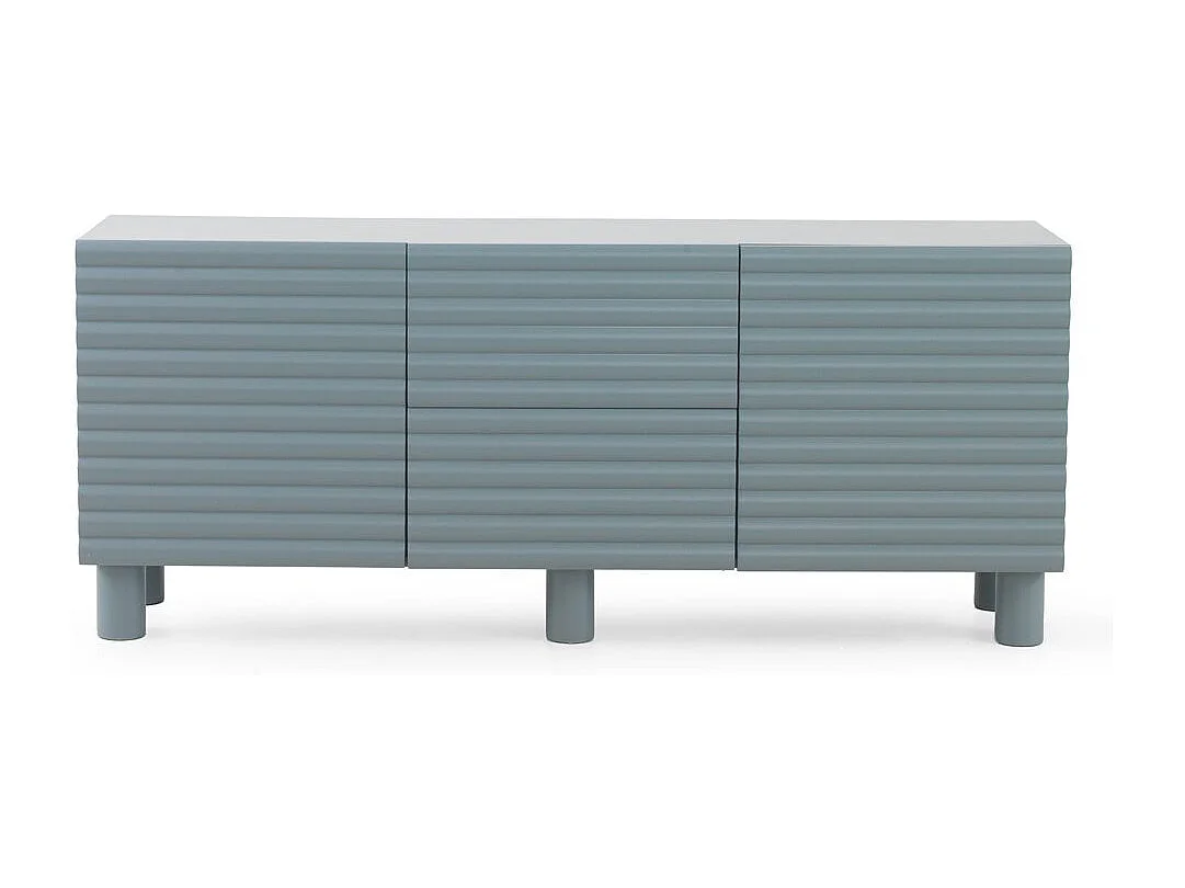 Aparador azul con relieve ondulado en puertas y cajones