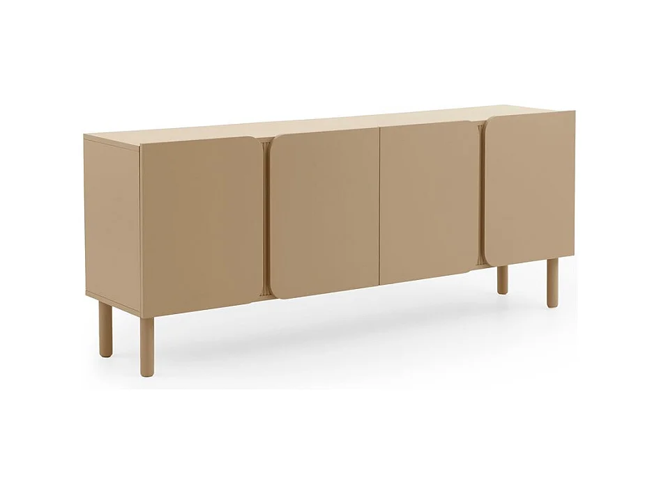 Beigefarbener Sideboard mit abgerundeten Ecken an den Türen