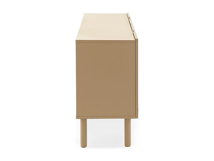 Aparador beige con cantos redondos en las esquinas de puertas