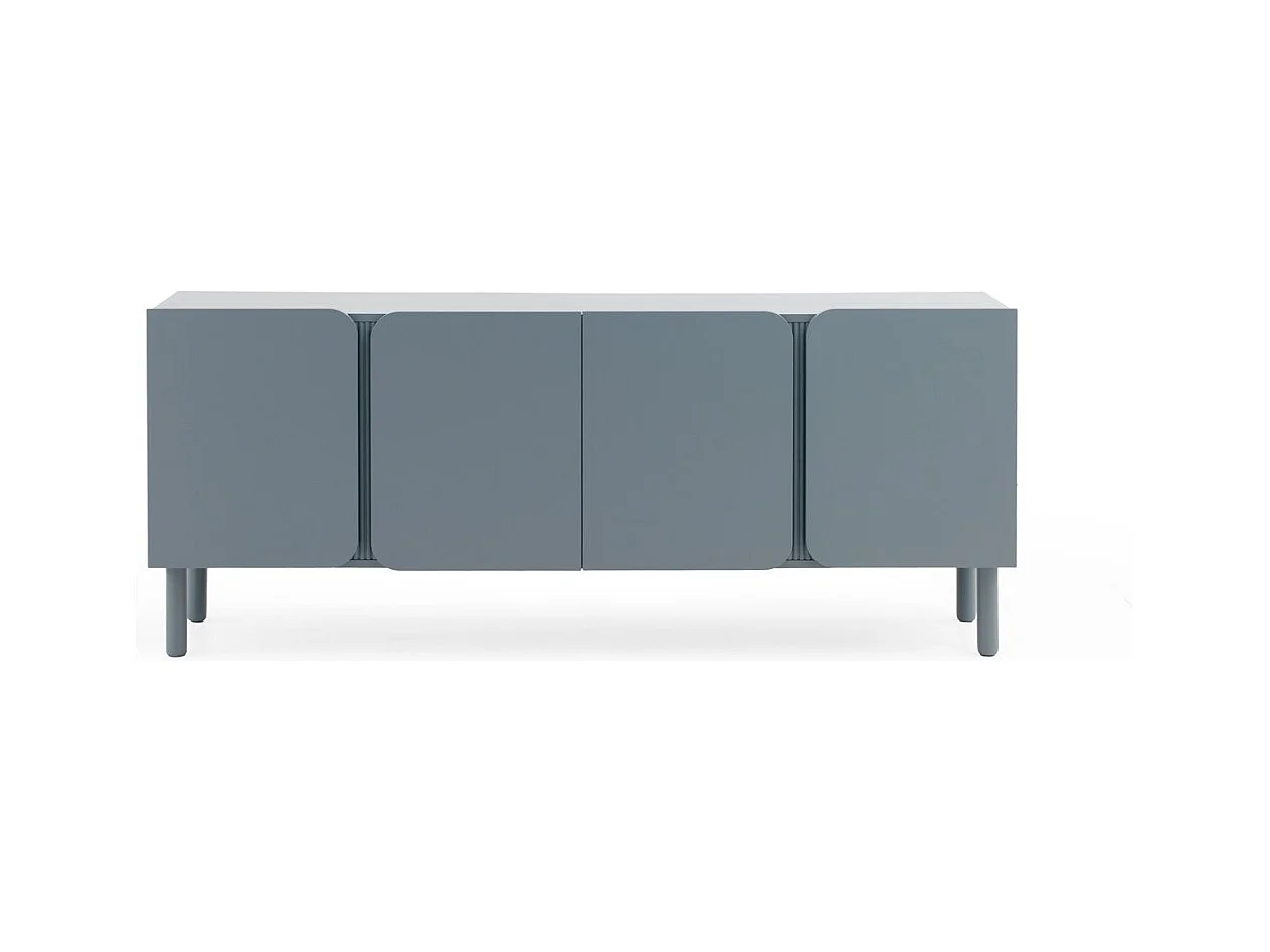 Buffet bleu avec bords arrondis aux coins des portes