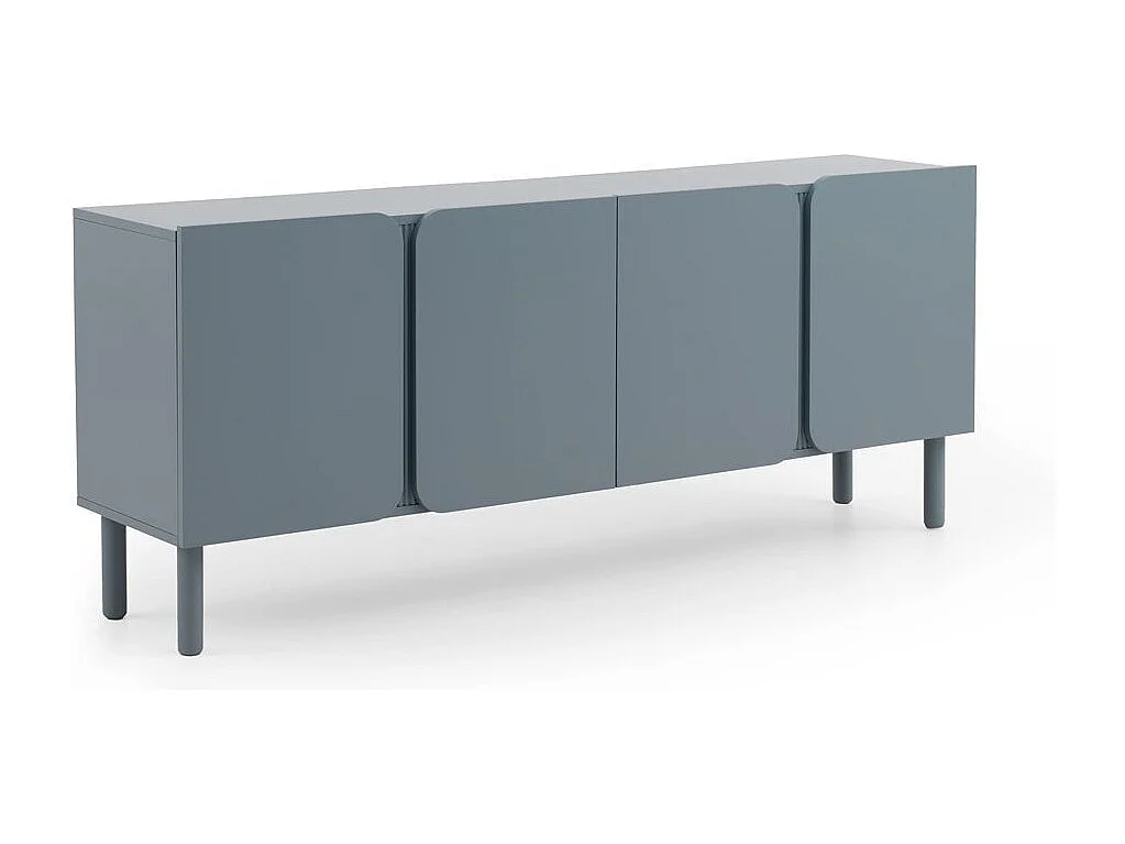 Aparador azul con cantos redondos en las esquinas de puertas