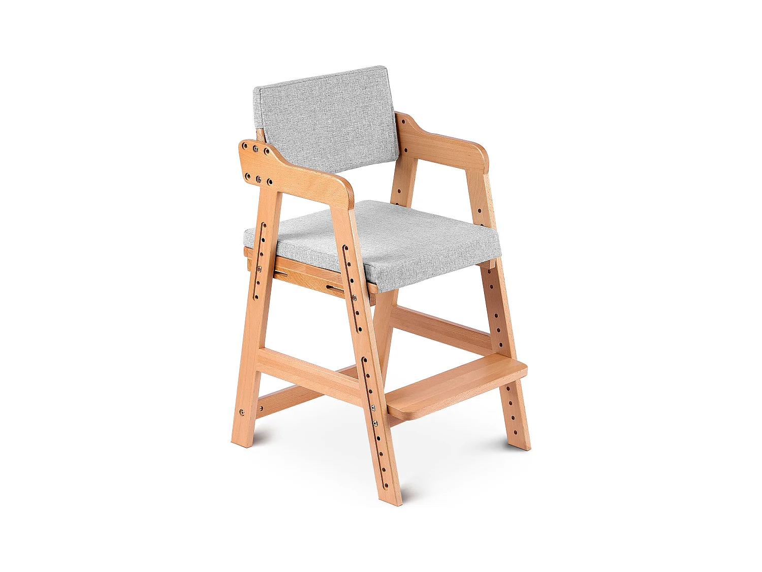 Chaise Haute en Bois, 6 Hauteurs Réglables Stable Chaise Supporte 90KG pour Bébés, Enfants et Adultes bois de hêtre