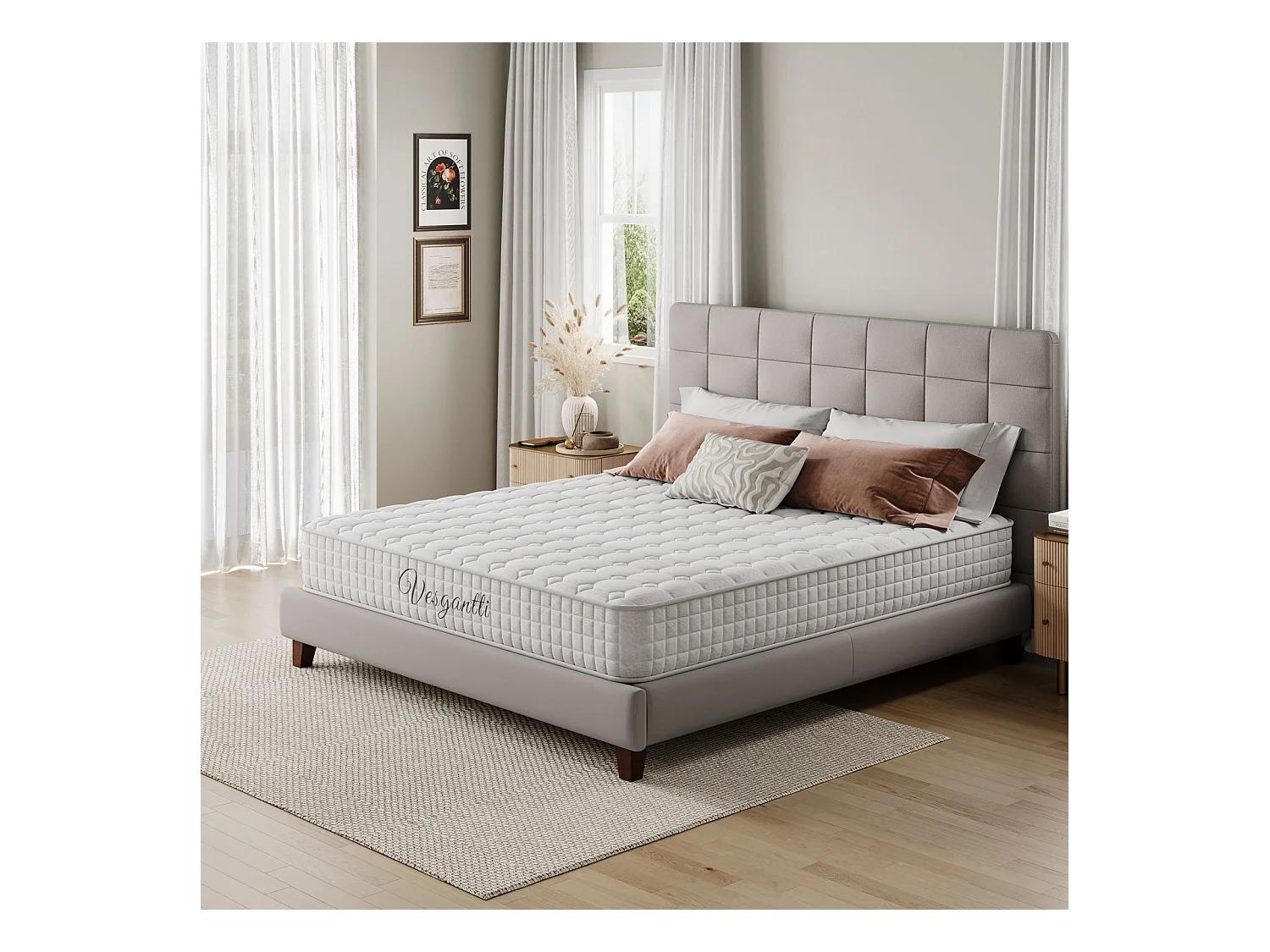 Vesgantti Matelas 140x190cm, 24cm Épais, Hybrid Ressorts Ensachés & Mousse Mémoire, 7 Zones Confort, Multicouches, Certifié Oeko-Tex