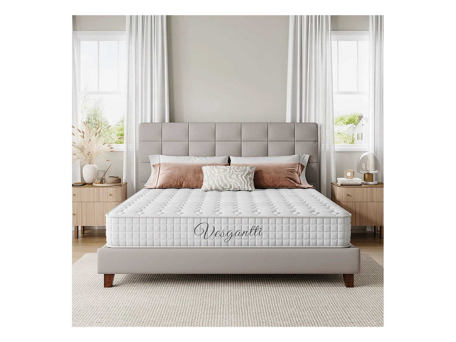 Vesgantti Matelas 90x200cm, 20cm Épais, Hybrid Ressorts Ensachés & Mousse Mémoire, 7 Zones, Multicouches Confort, Certifié Oeko-Tex