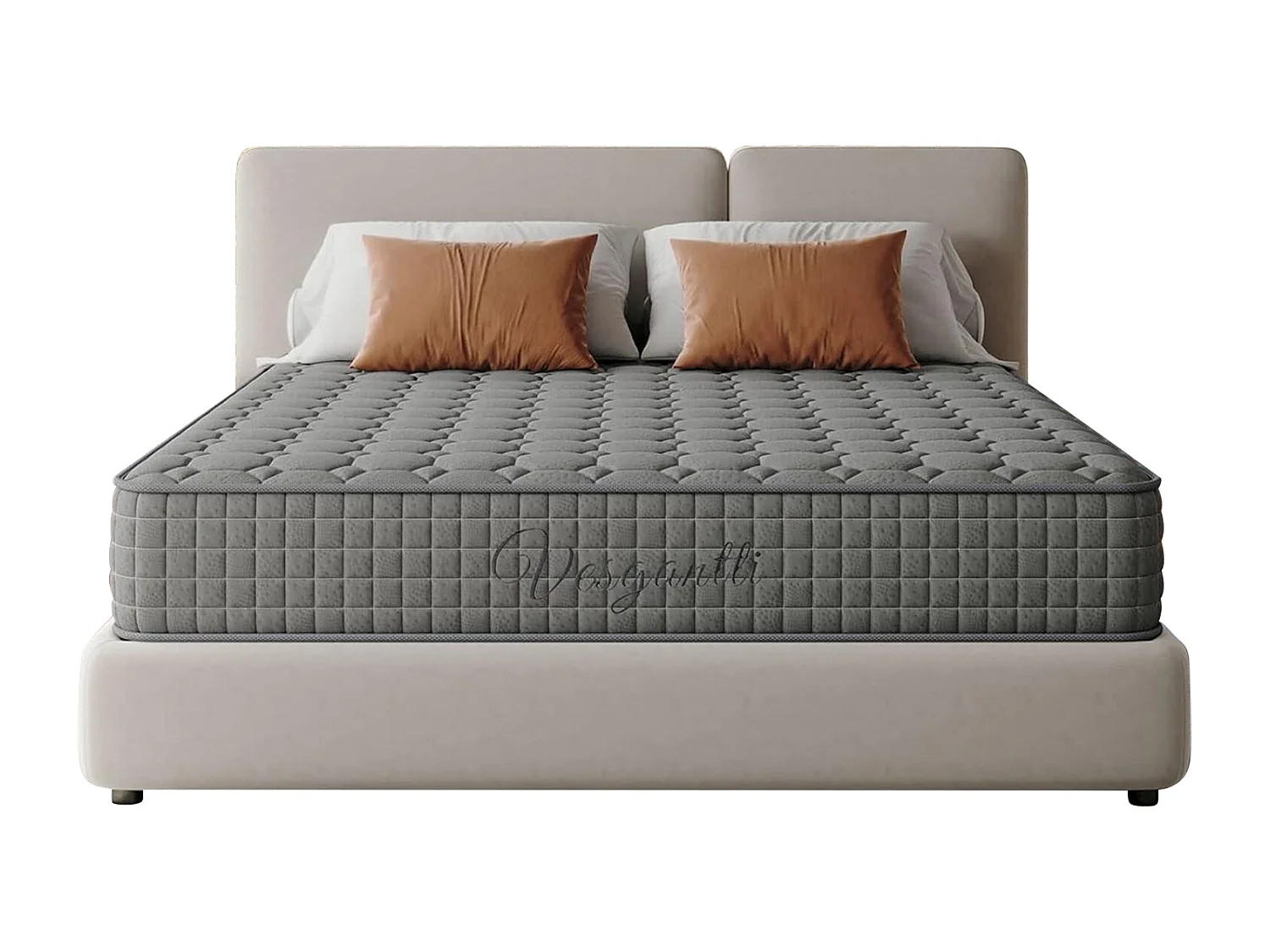 Vesgantti Matelas Gris 140x200cm, 25cm Épais, Hybrid Ressorts Ensachés & Mousse Mémoire, 7 Zones Confort, Multicouches, Certifié Oeko-Tex