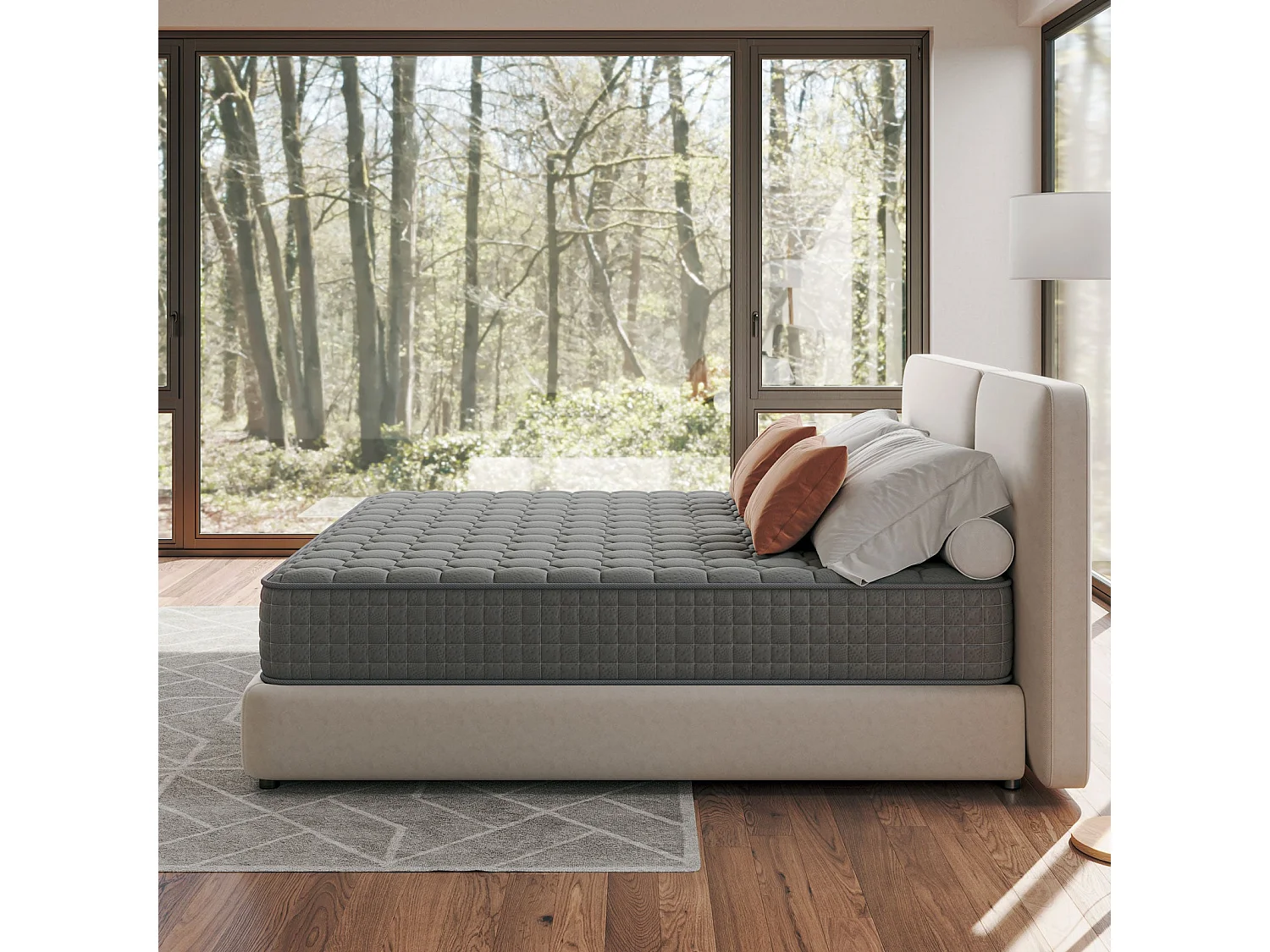 Vesgantti Matelas Gris 140x200cm, 25cm Épais, Hybrid Ressorts Ensachés & Mousse Mémoire, 7 Zones Confort, Multicouches, Certifié Oeko-Tex
