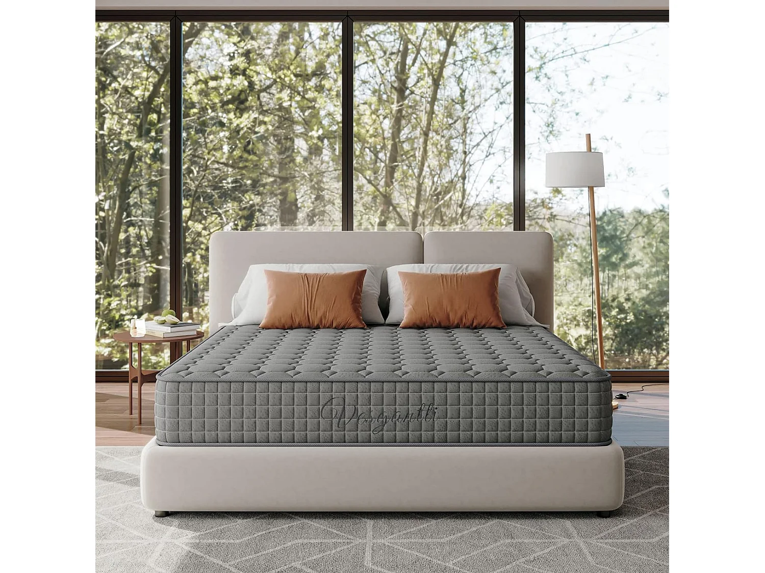 Vesgantti Matelas Gris 90x190cm, 25cm Épais, Hybrid Ressorts Ensachés & Mousse Mémoire, 7 Zones Confort, Multicouches, Certifié Oeko-Tex