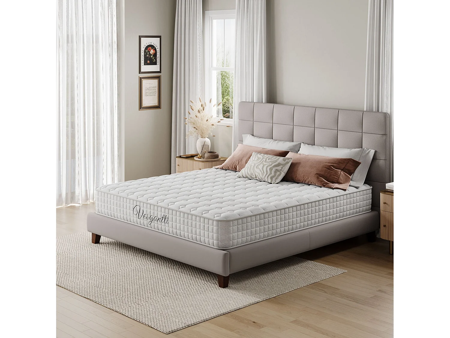 Vesgantti Matelas 100x200cm, 24cm Épais, Hybrid Ressorts Ensachés & Mousse Mémoire, 7 Zones Confort, Multicouches, Certifié Oeko-Tex